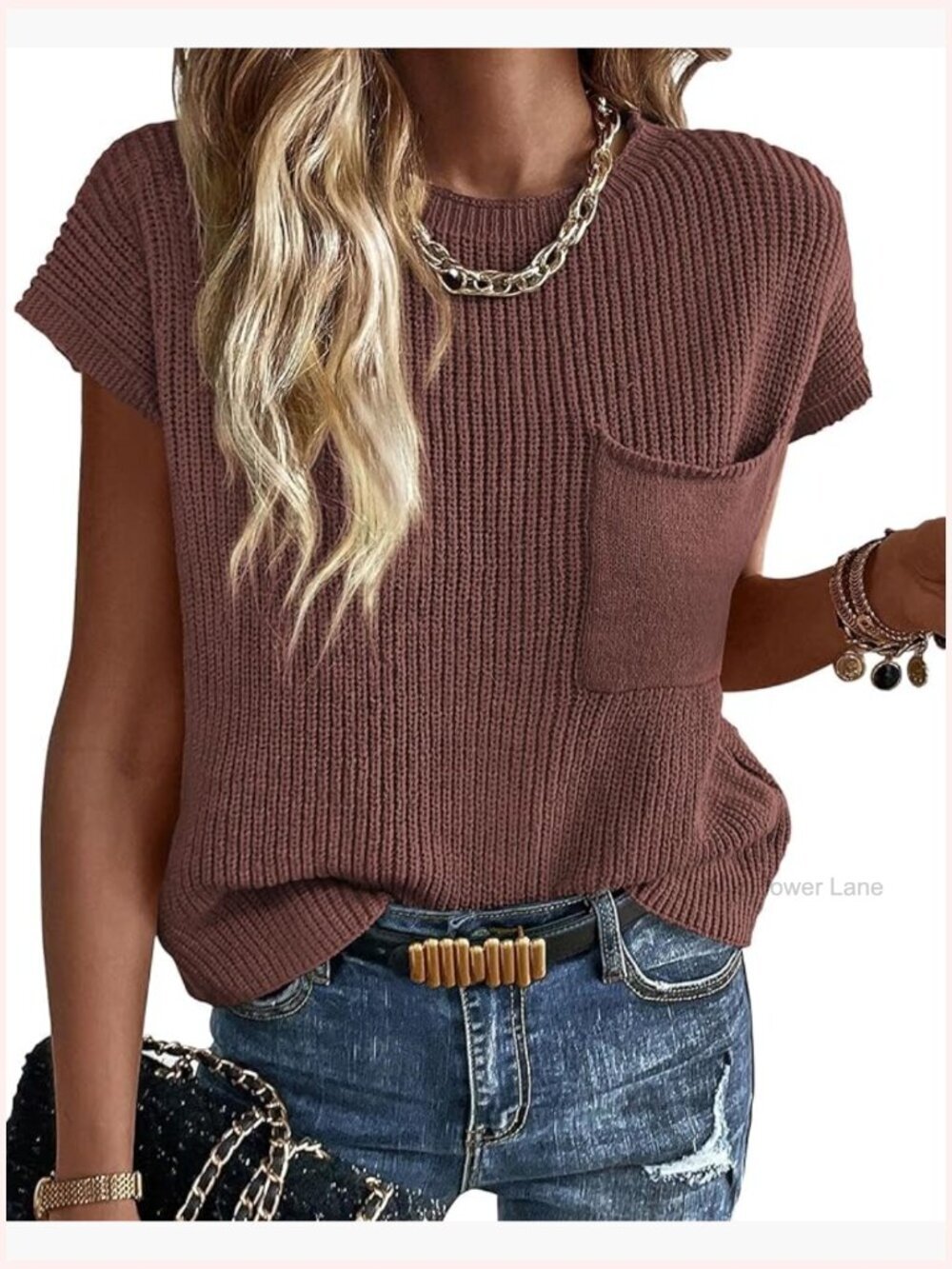 Casual Cap Sleeve Ribbed Knit Pullover Sweater Women's Lightweight Cotton